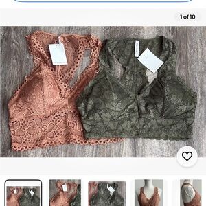 NWT Women’s Lace Bralette Set Padded Very Soft Light Coral and Olive XL